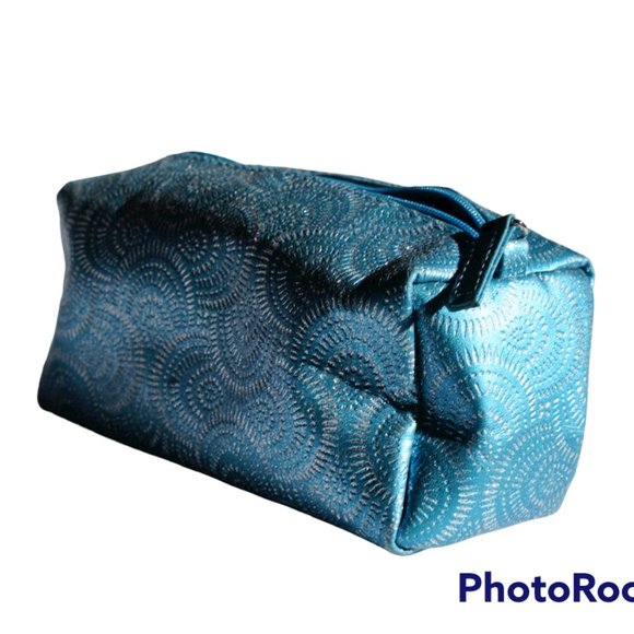 MakeUp Blue with Glitter in Pattern Zipper Box Cosmetic Bag Box - Picture 1 of 13
